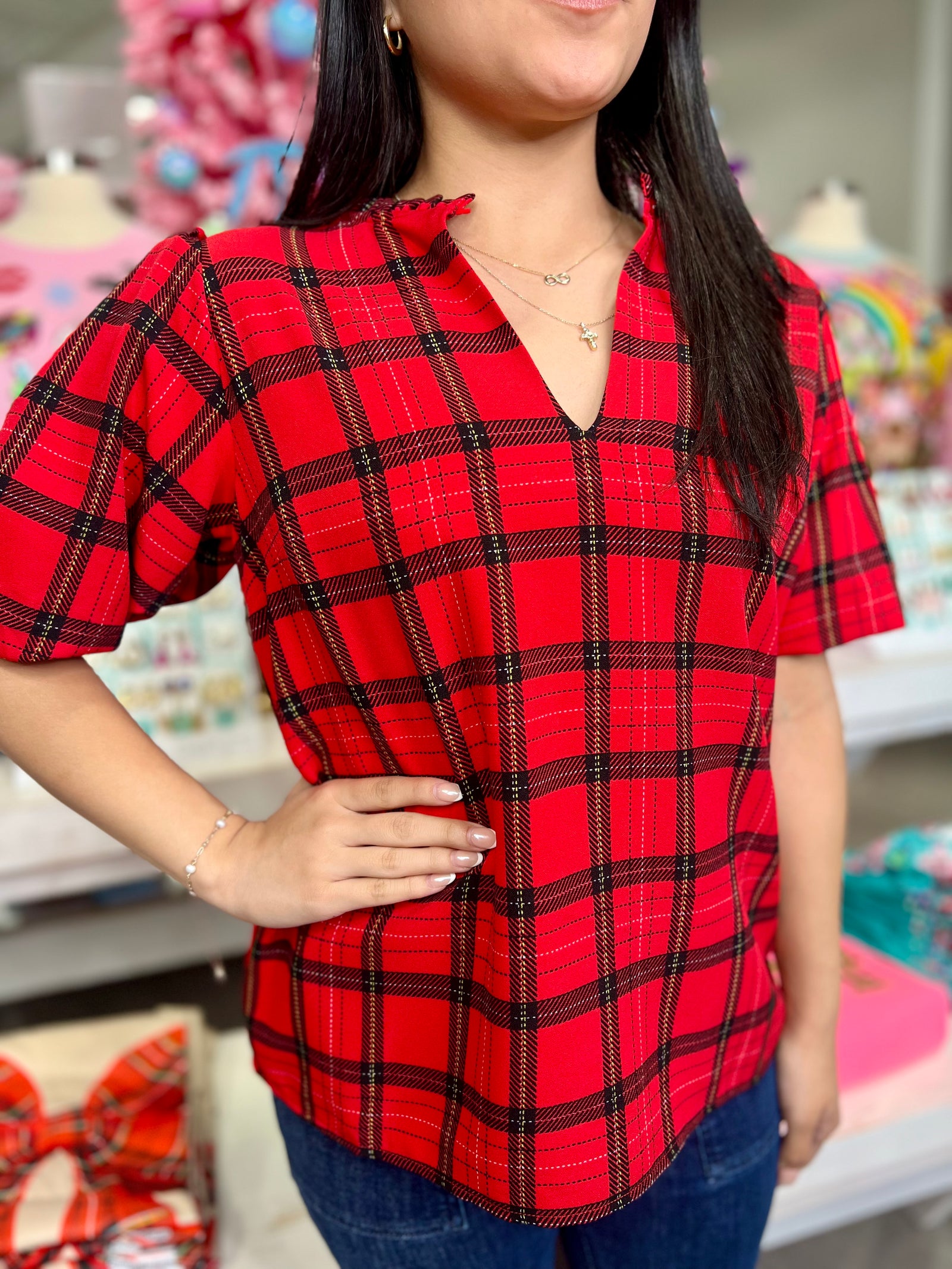 WOODLAND RED PLAID TOP