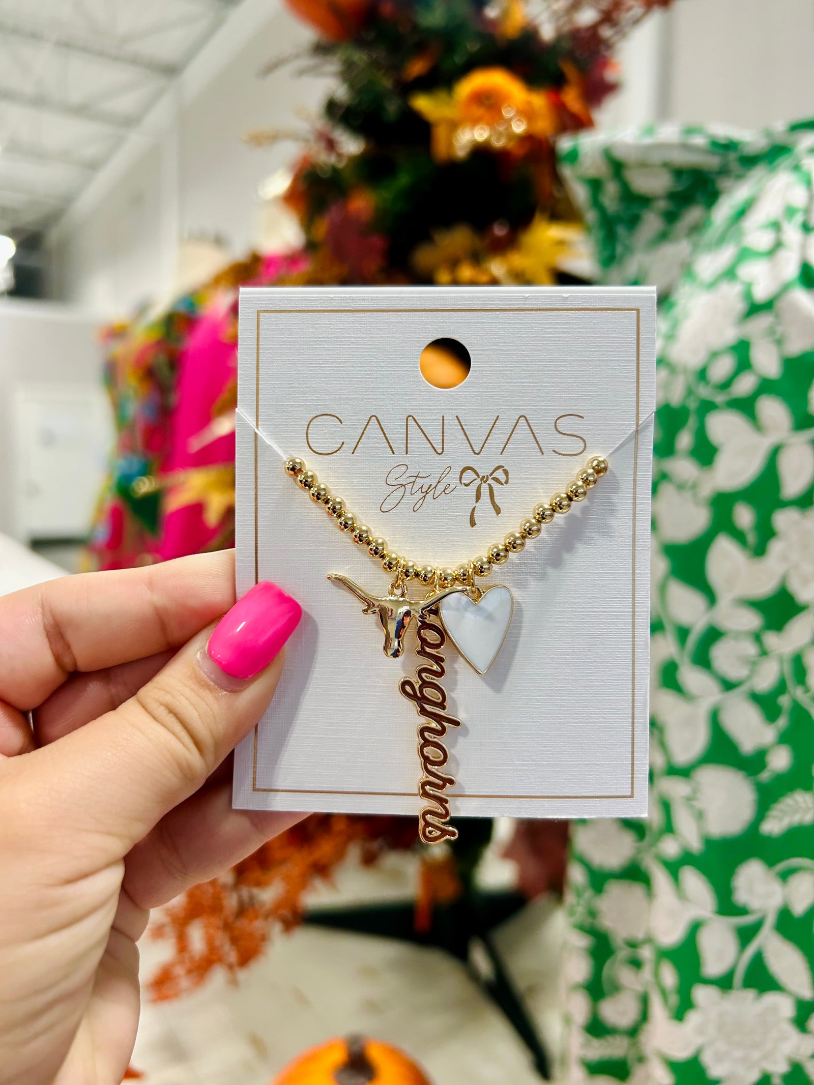 Texas Longhorns Ball Bead Charm Necklace in Shiny Gold