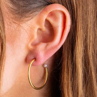 Medium Alexis Hoop Earrings - Pearl Tips E-47