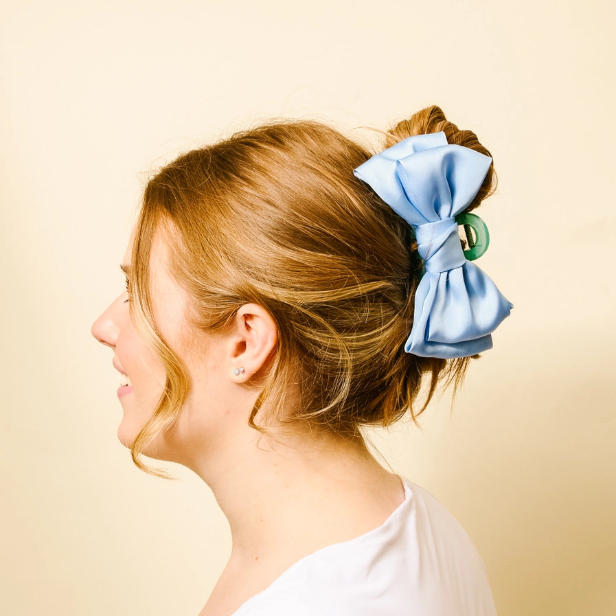 Blue-Satin Bow Claw Clip