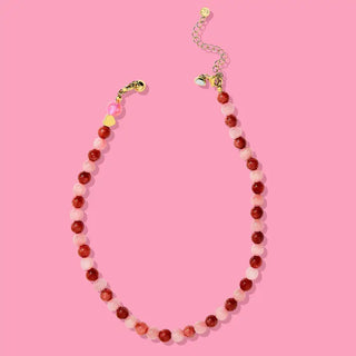 AMORE Beaded Necklace - Red + Pink Round Beads