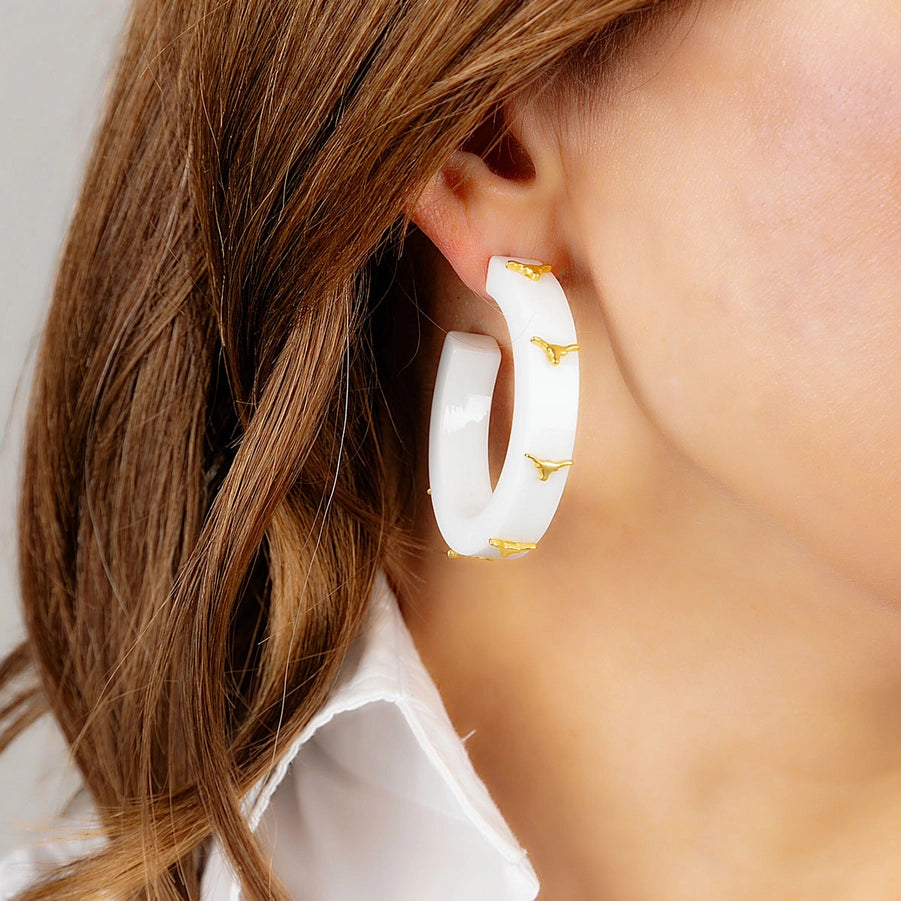 Texas Longhorns Resin Logo Hoop Earrings-white