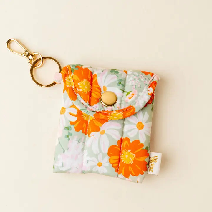 Puffy Earbud Case Keychain-Bouquet Beauty Sage