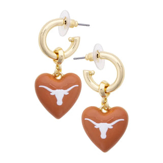 Texas Longhorns Heart Drop Earrings