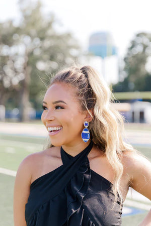 Beaded blue football taylor shaye earrings