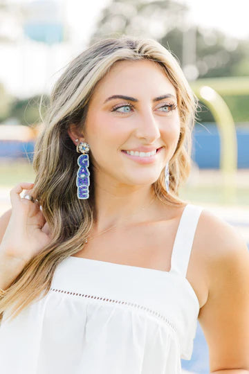 Royal blue " Game Day " drop earrings