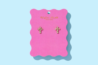 Faith Stud Earrings - Gold-Plated + Crystal Gem Crosses