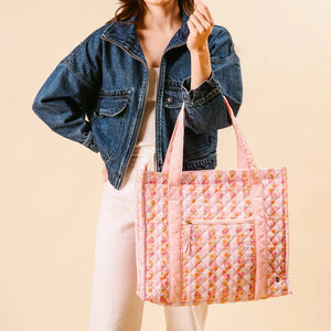 The Everyday Quilted Tote Bag-Petal Parade Pink