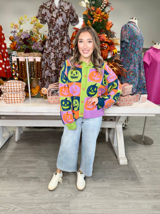 Multi Checkered Pumpkin Button Up Cardigan | Queen Of Sparkles