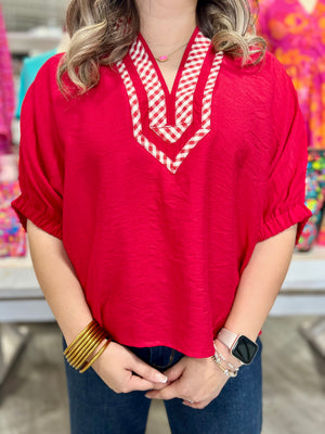 LEAH RED GINGHAM TOP