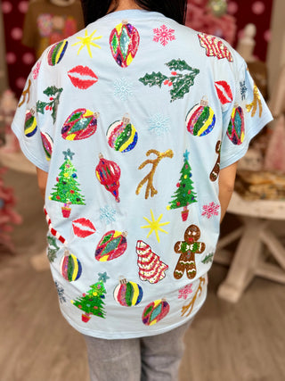 QUEEN OF SPARKLE Blue Christmas Icons Tee