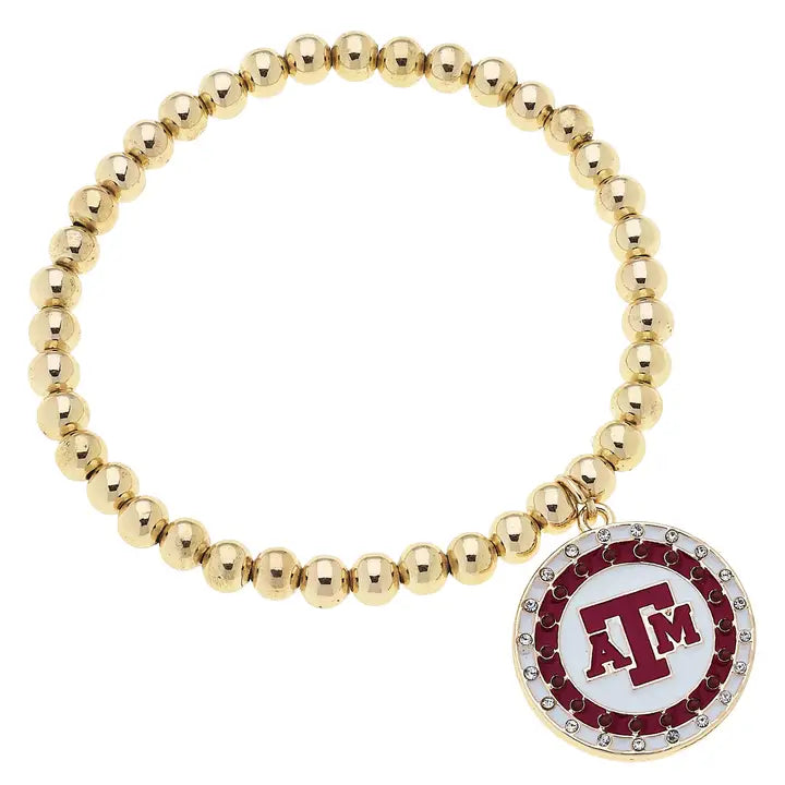 Texas A&M Aggies Pave Disc Ball Bead Stretch Bracelet