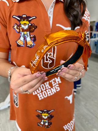Texas Burnt Orange Thin Embroidered Ribbon Bow Headband