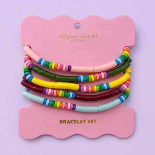 Karley Enamel Stretch Bracelets - Stripes - 5 Piece Set B-157
