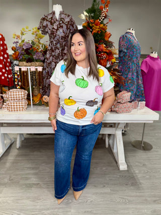 QUEEN OF SPARKLE White Multi Pumpkin Tee