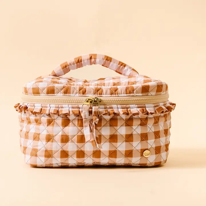 Glam & Go Quilted Cosmetic Bag-Maple Gingham