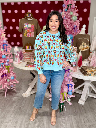 Aqua Gingerbread & Candy Cane Sweatshirt | Queen Of Sparkles