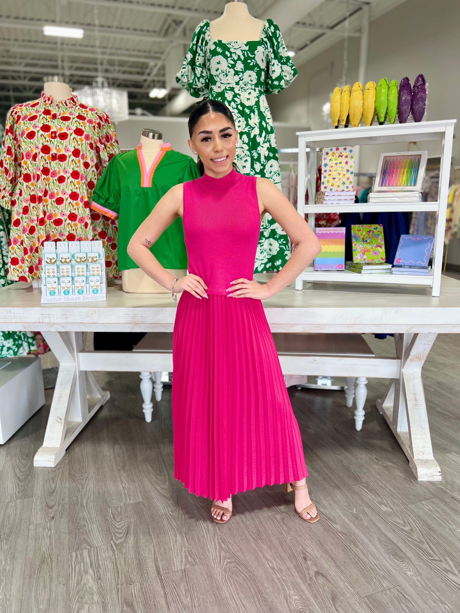 ABBIE PINK PLEATED DRESS