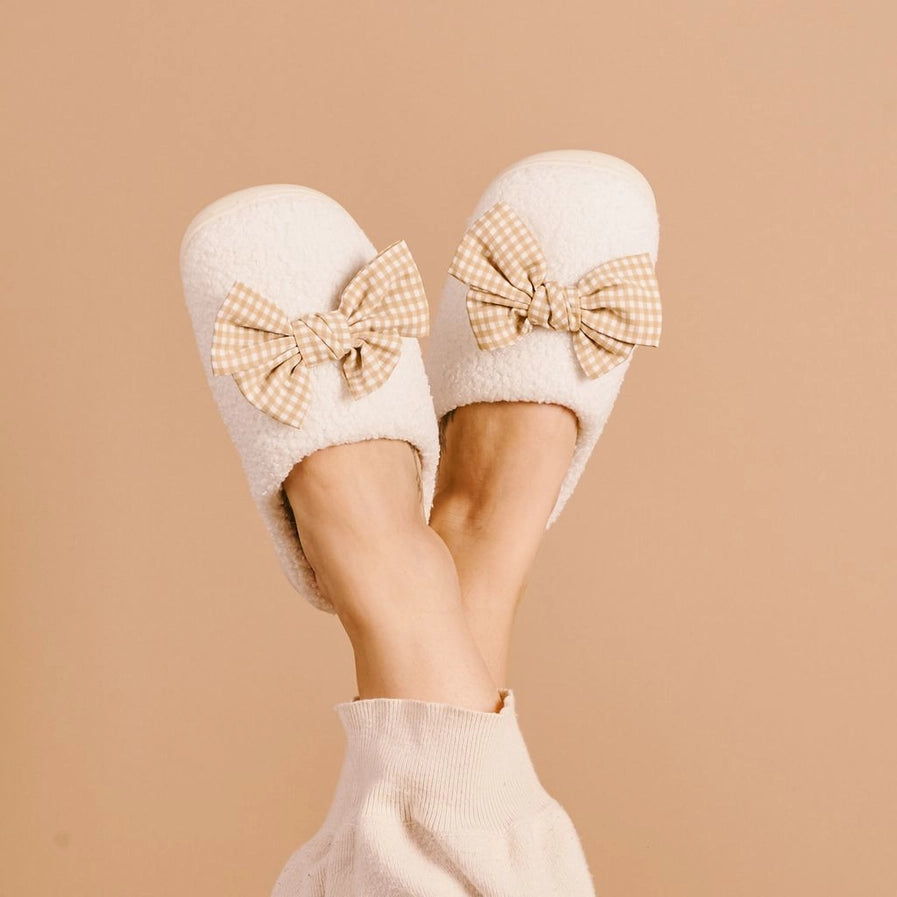 Betty Bow Maple Gingham-Fuzzy Slippers