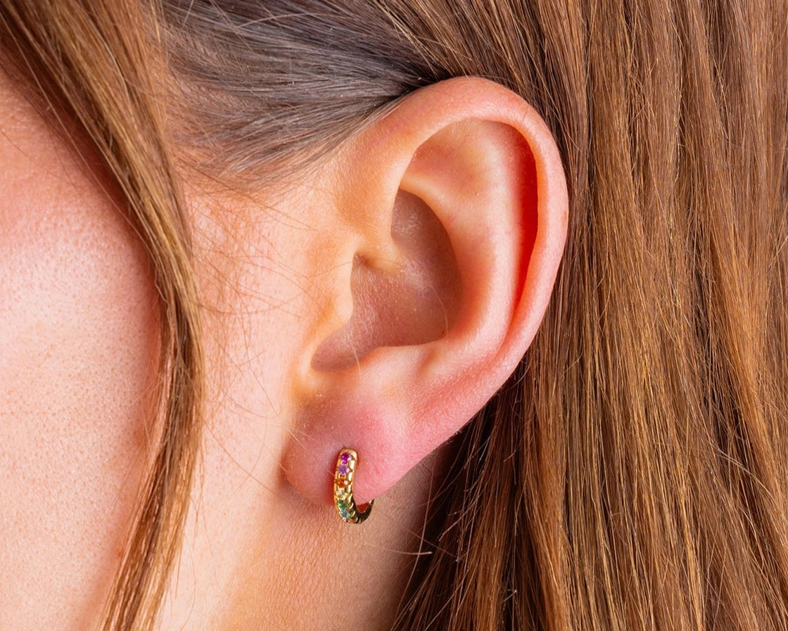 Alex- Huggie Earrings - Gold-Plated w/ Mini Colorful Gems