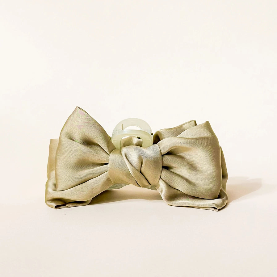 Satin Bow Claw Clip- Green