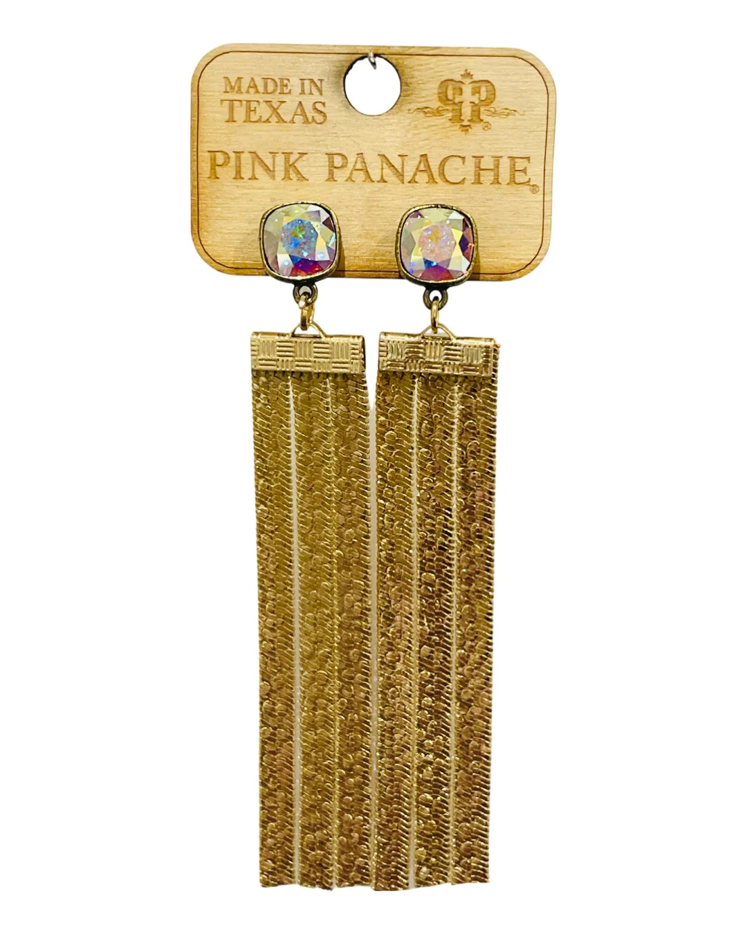 3 Strand fringe gold pink panache earrings