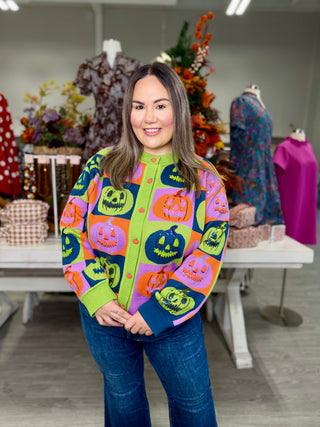 Multi Checkered Pumpkin Button Up Cardigan | Queen Of Sparkles