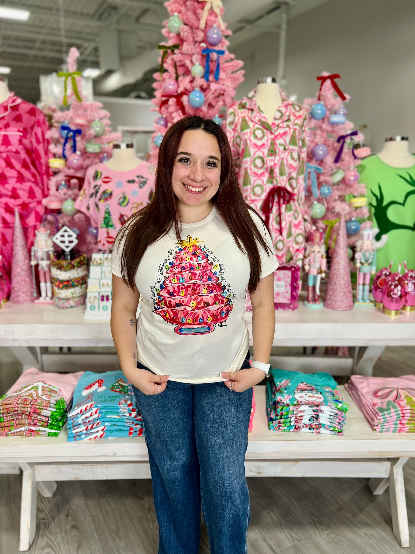 Callie Ann Stelter Pink Christmas Tree Tee