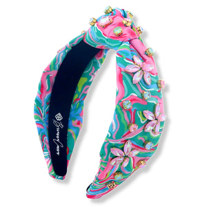 BRIANNA CANNON BRIGHT SPRING FLORAL HEADBAND WITH PINK FLOWER CRYSTALS