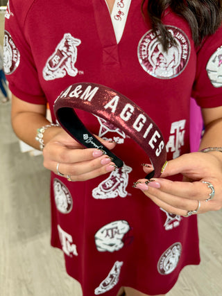 Texas A&M Maroon Thin Embroidered Headband