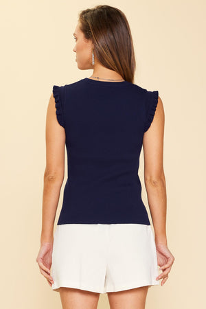 NAVY RIBBED TOP