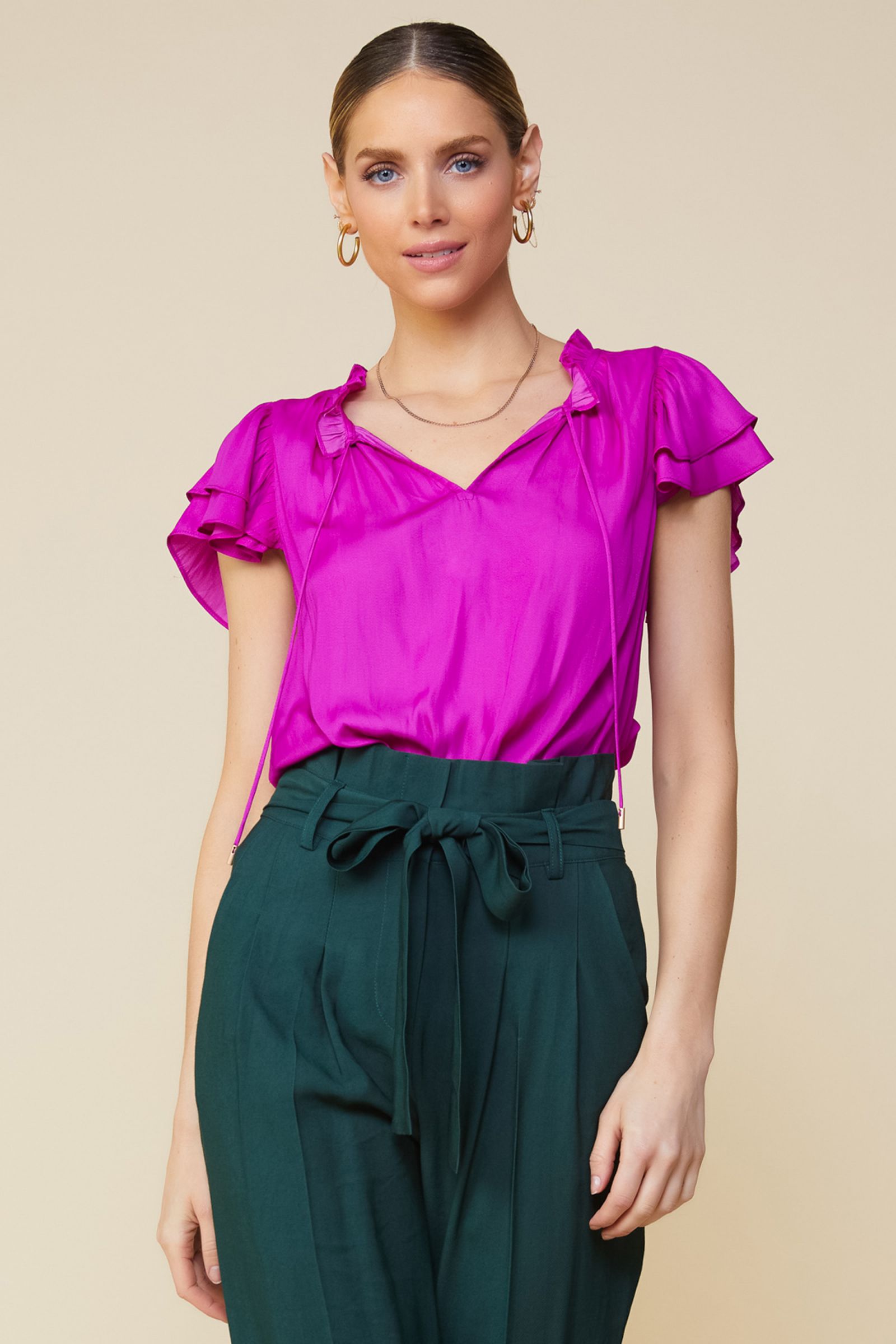 ORCHID SATIN RUFFLE TOP