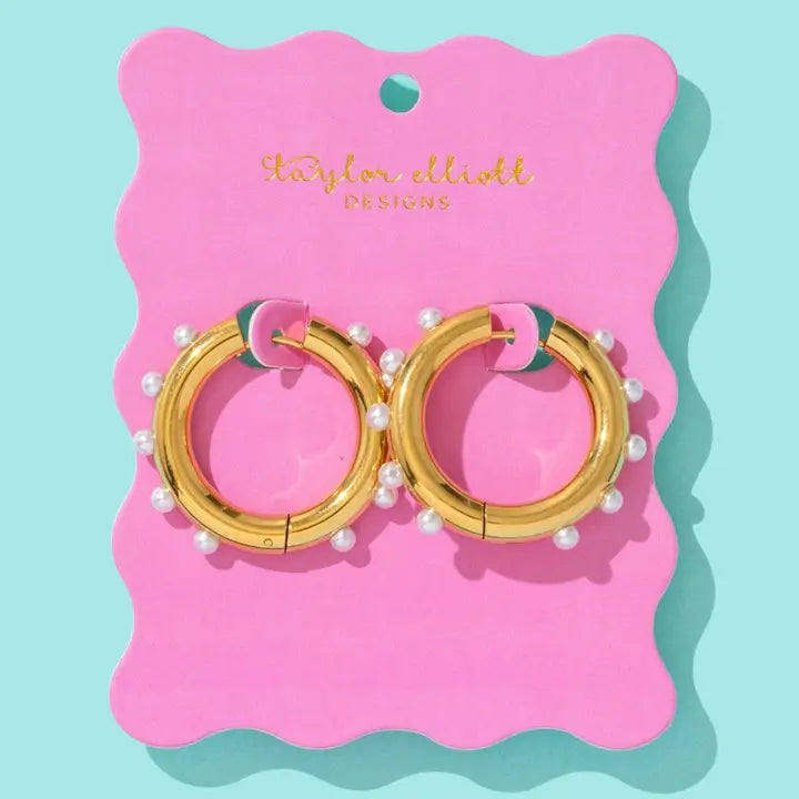 Lola-Huggie Earrings - Gold-Plated Hoops w/ Pearls
