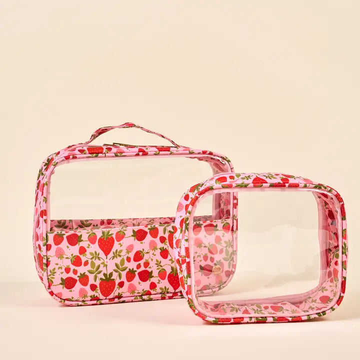 Clearly Chic Cosmetic Bag Set-Strawberry Fields