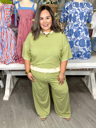 ERICA STRIPED SET- GREEN AND CREAM COLOR