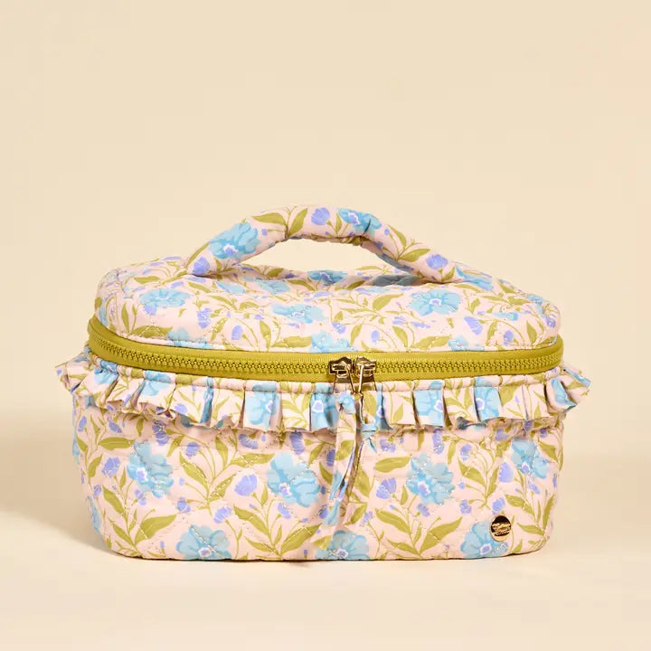 Glam & Go Quilted Cosmetic Bag–Poppin' Petals Aqua
