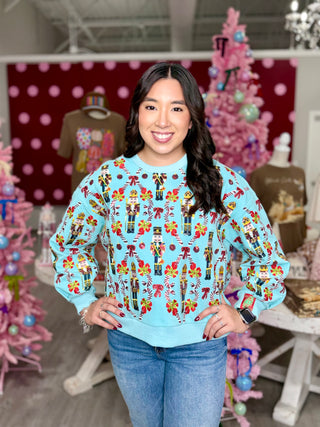 Aqua Gingerbread & Candy Cane Sweatshirt | Queen Of Sparkles