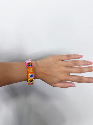 Elise Pink/Orange Enamel Stretch Bracelet - Autumn / Fall  B-97