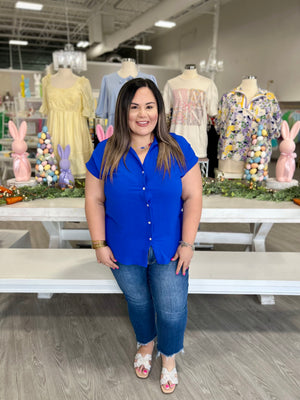 GLENDA ROYAL BLUE BUTTON TOP