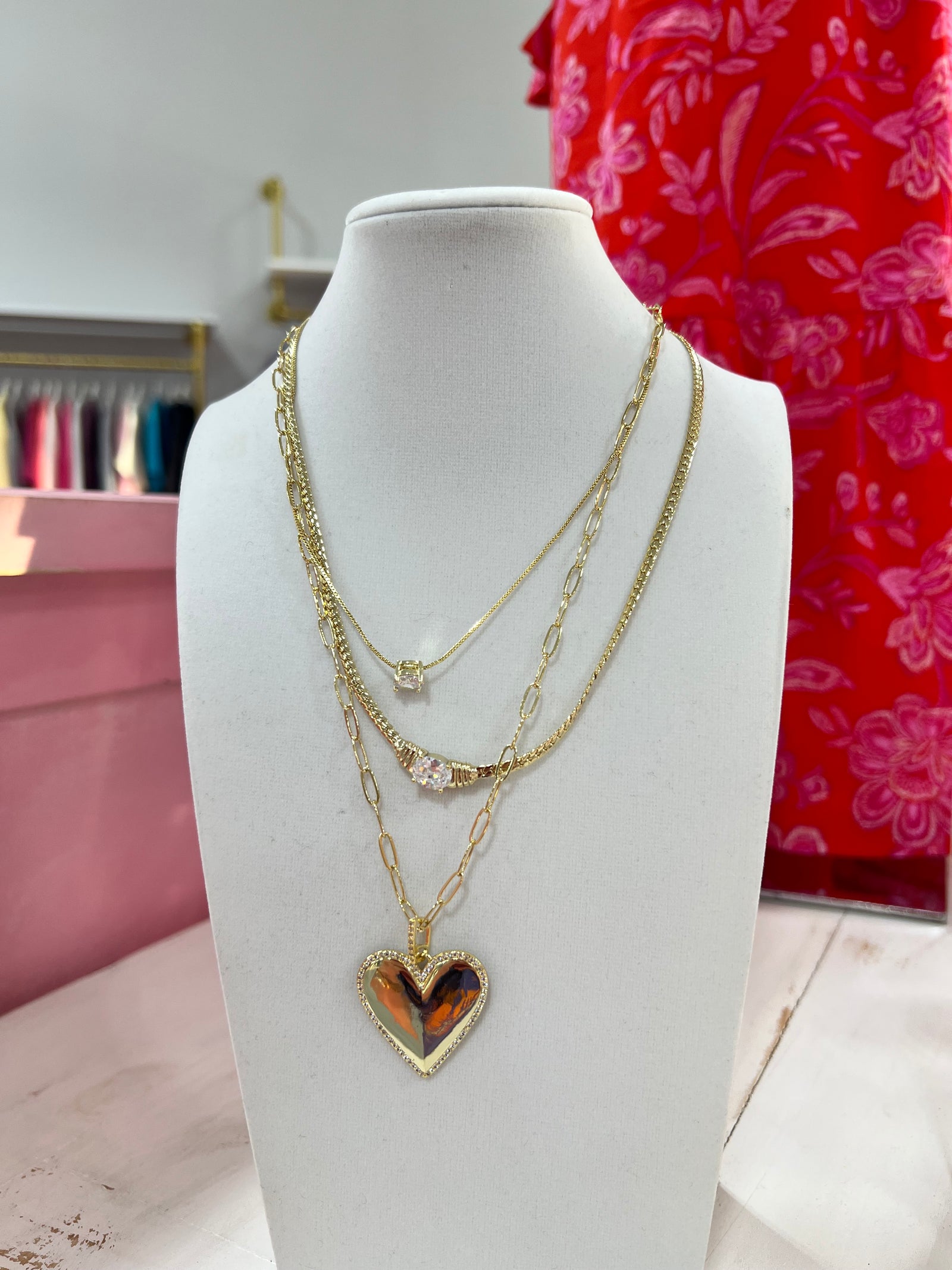 CRYSTALIZED LAYERED HART NECKLACE