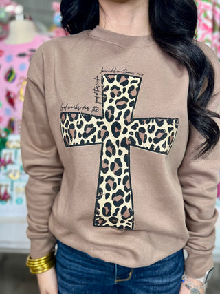 LEOPARD CROSS ON LATTE SWEATSHIRT