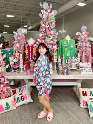 Satin Santa & Bow Prints Pajama Set