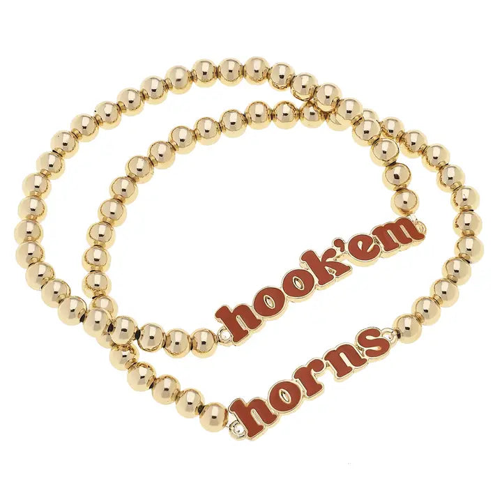 Texas Longhorns Slogan Ball Bead Bracelet Set of 2