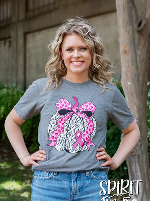CANCER RIBBON BOW PUMPKIN TEE