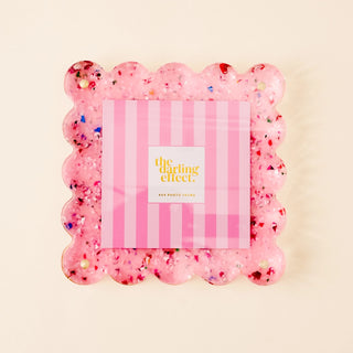 Square Scalloped Acrylic Frame-Confetti Pink