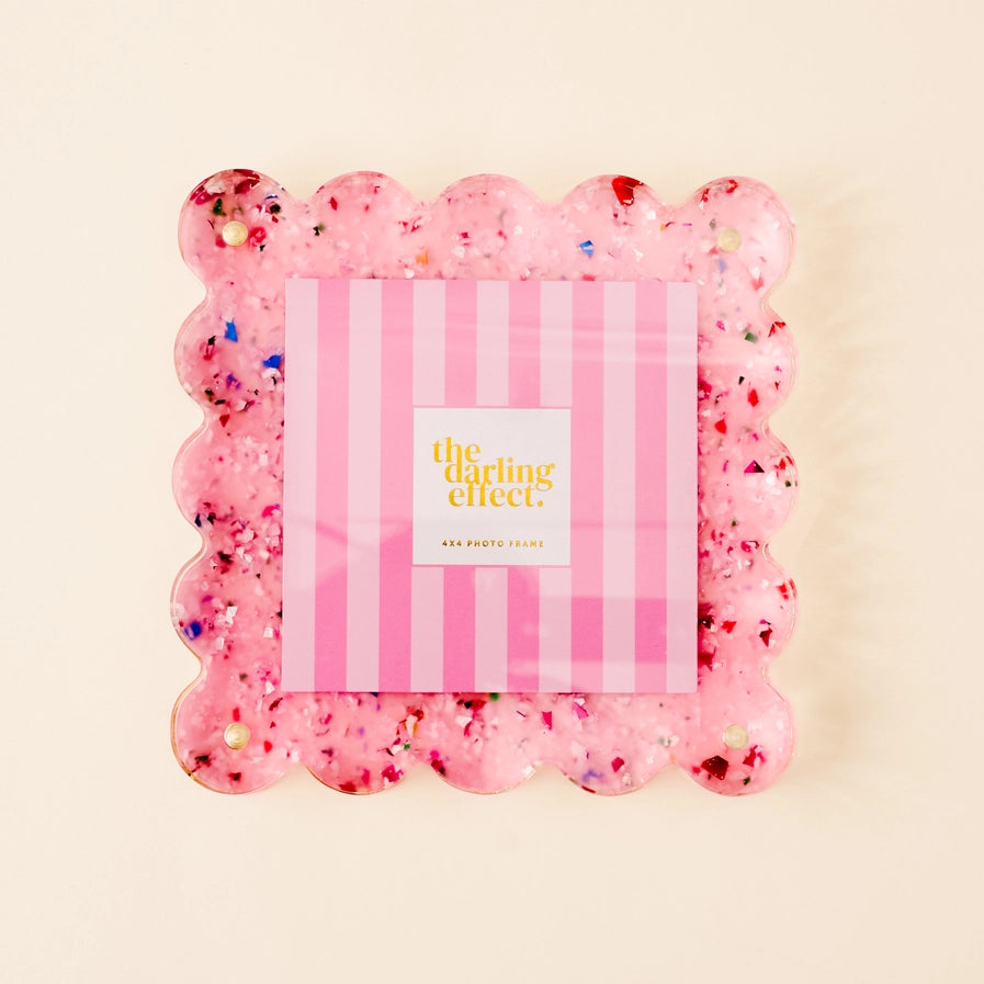 Square Scalloped Acrylic Frame-Confetti Pink