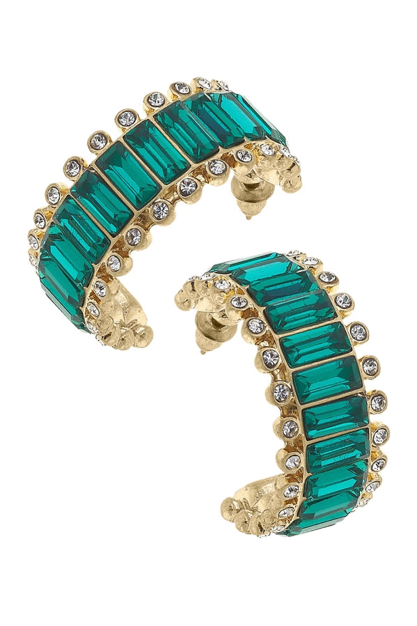 Emerald-Katherine Rhinestone Baguette Hoop Earrings