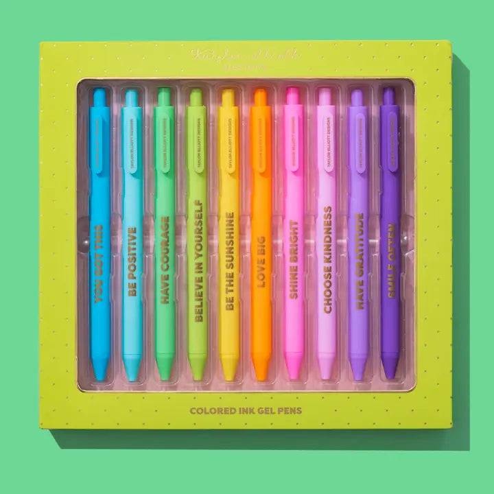 LIME GREEN Gel Pen Set - Motivational - Asst Colors - 10 Piece Set