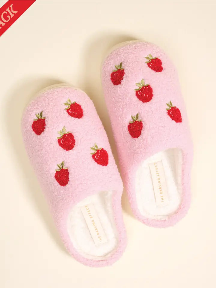 Fuzzy Slippers - Strawberries