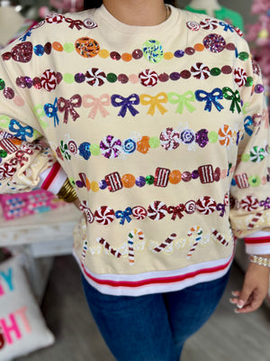 Beige Candy Garland Sweatshirt Queen of Sparkle